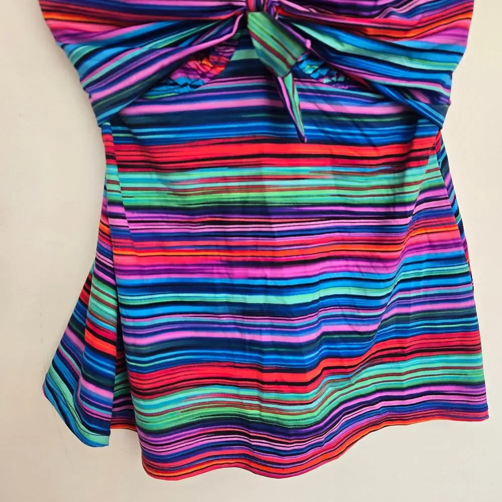 NWT Miraclesuit Rio Tankini Top Swim Rainbow Striped Underwire Slimming Women 10
